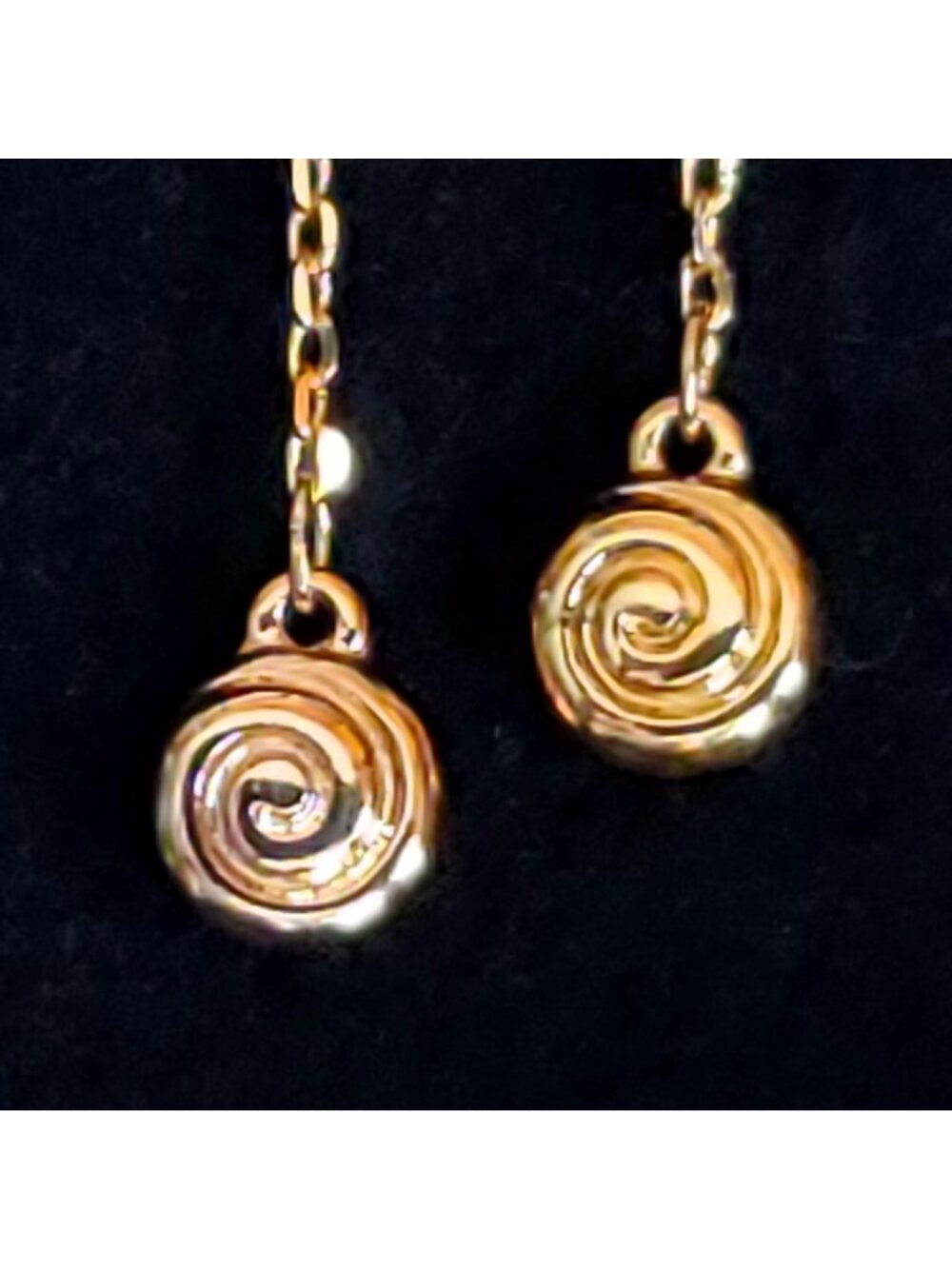 Love AJ Earrings Chain Dangle Snail Shell Coil Gold Tone Dainty